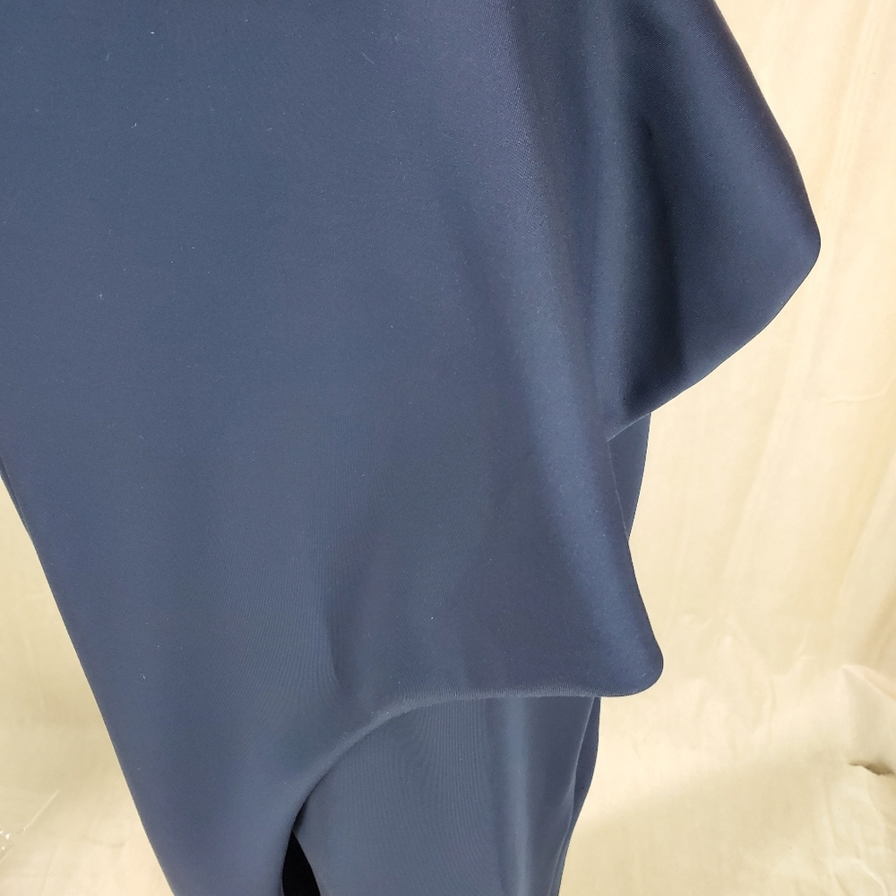 Black Halo Midnight Padma Gown Slit Front Navy Dress with Ruffle Wedding Formal - Picture 9 of 14